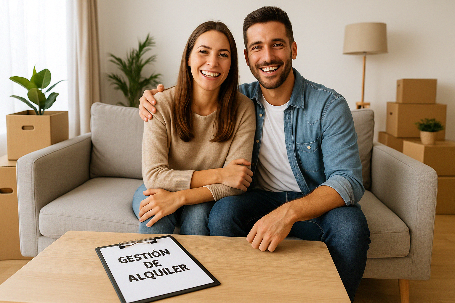 pareja sonriendo por haber alquilado su casa con gestialquiler